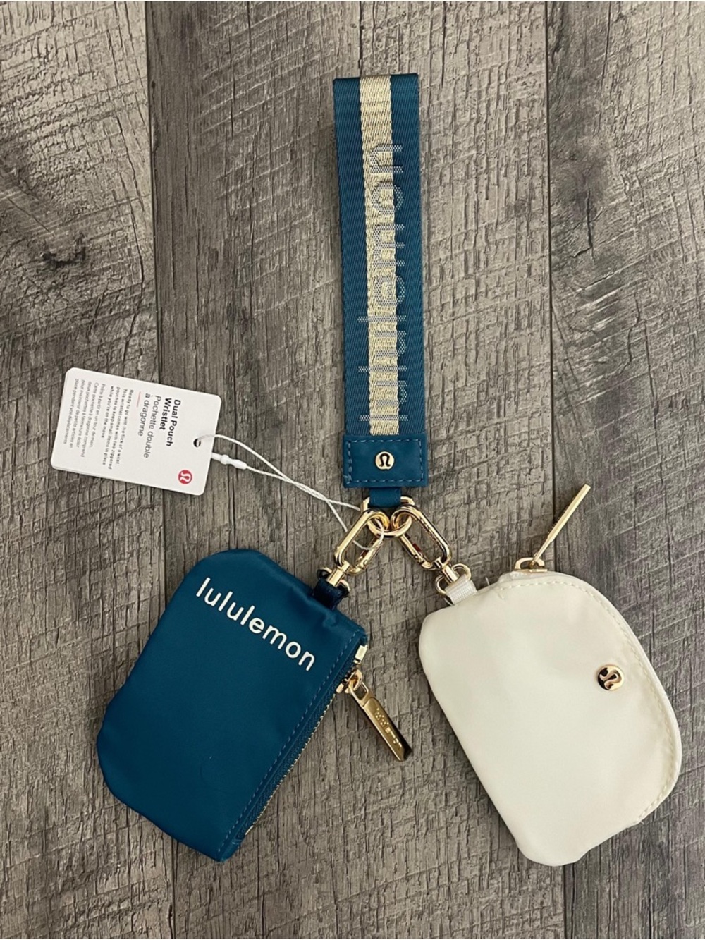 lululemon athletica Teal & Cream Key Pouch Set with Strap